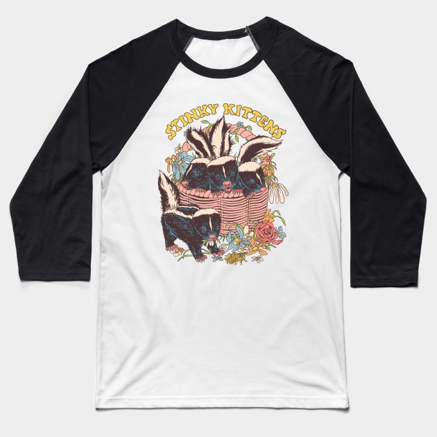 Stinky Kittens Baseball T-Shirt by Hillary White Rabbit